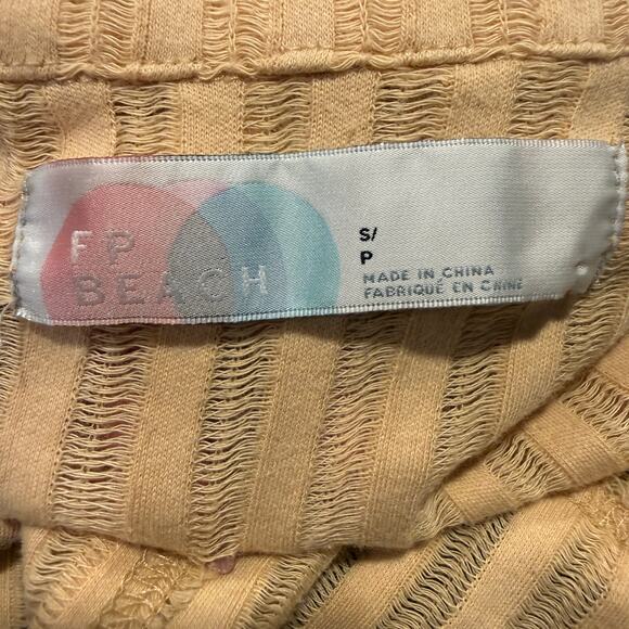 Free People Beach Textured Slouchy Relaxed Ribbed Shirt Mustard Yellow Small - Picture 5 of 5